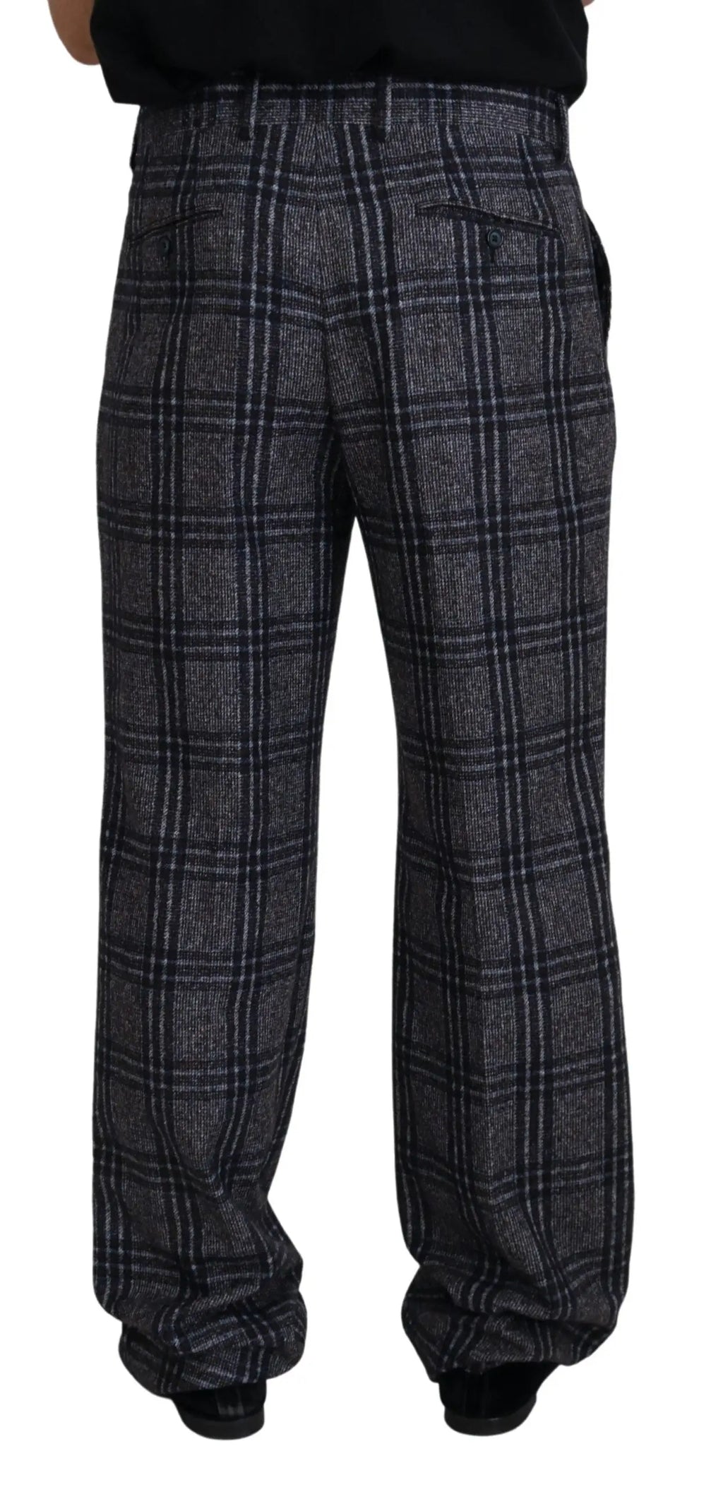 Dolce & gabbana pantalon homme en laine gris à carreaux avec coupe large classique et taille mi-haute