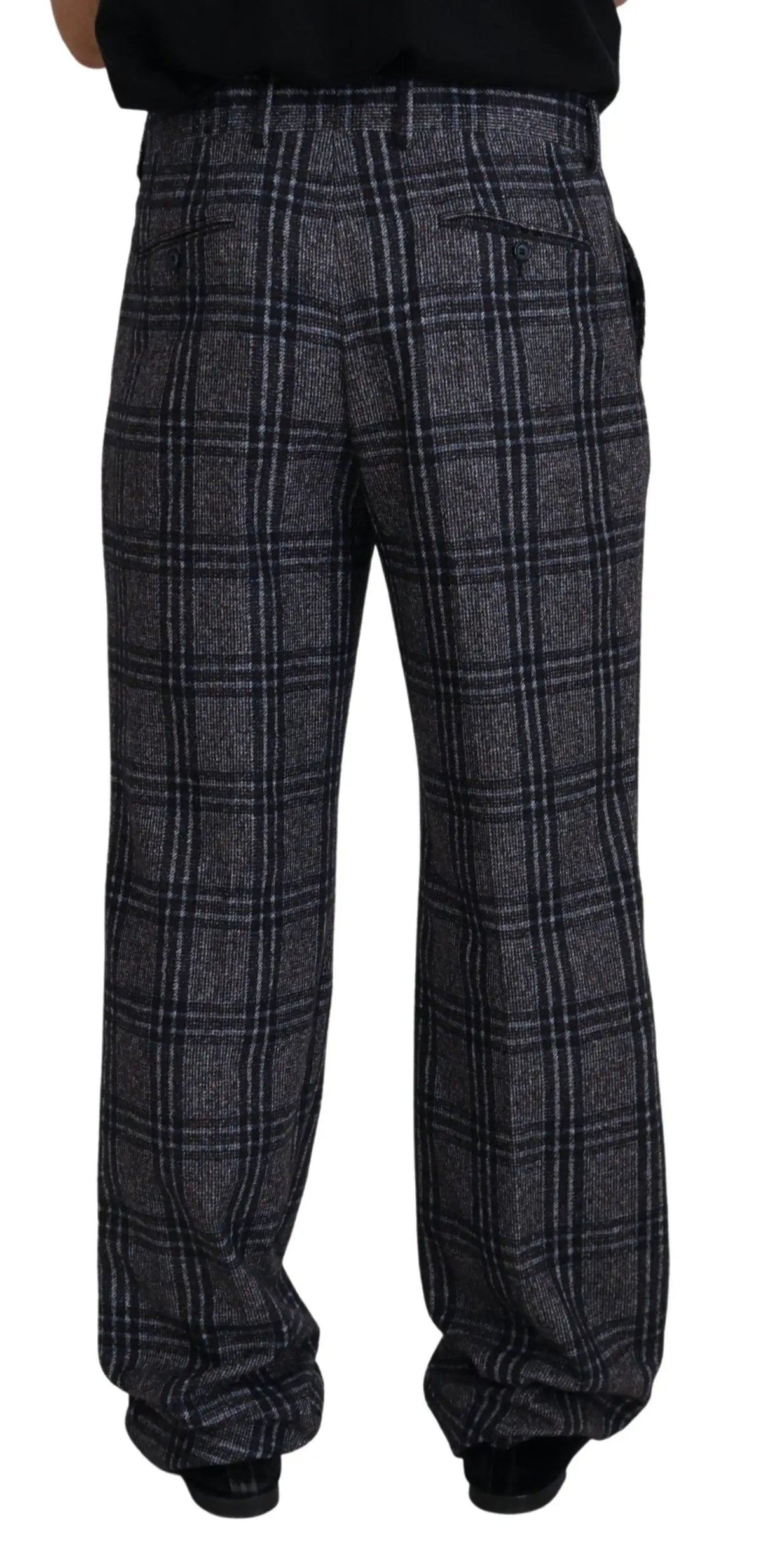 Dolce & gabbana pantalon homme en laine gris à carreaux avec coupe large classique et taille mi-haute