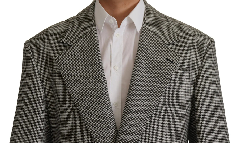 Dolce & gabbana blazer gris à motif pied-de-poule avec col cranté porté sur chemise blanche boutonnée