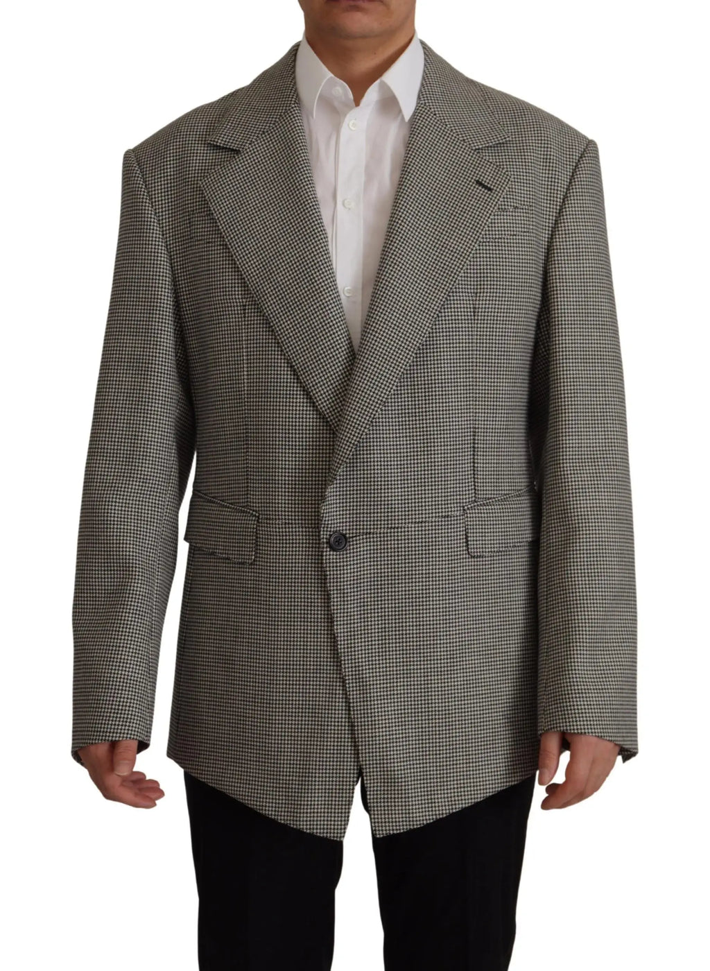 Dolce gabbana blazer homme gris à carreaux avec fermeture à un bouton en laine motif pied-de-poule