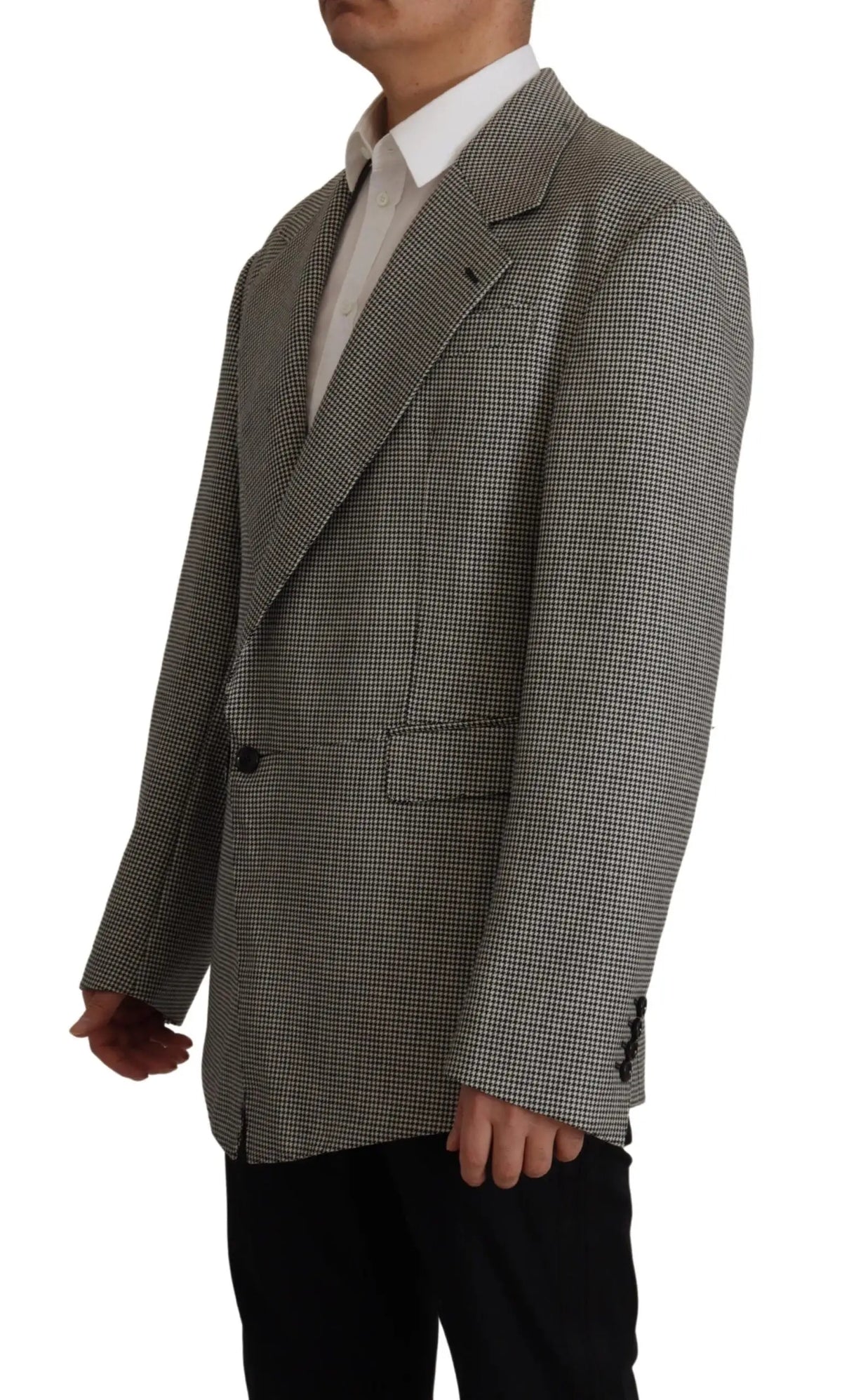 Un blazer Dolce & Gabbana gris à carreaux en laine avec un design double boutonnage classique