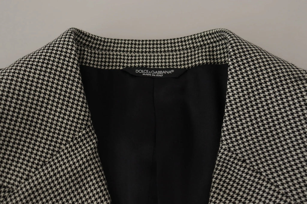 Blazer dolce & gabbana gris à carreaux noir et blanc en motif pied-de-poule avec col tailleur élégant