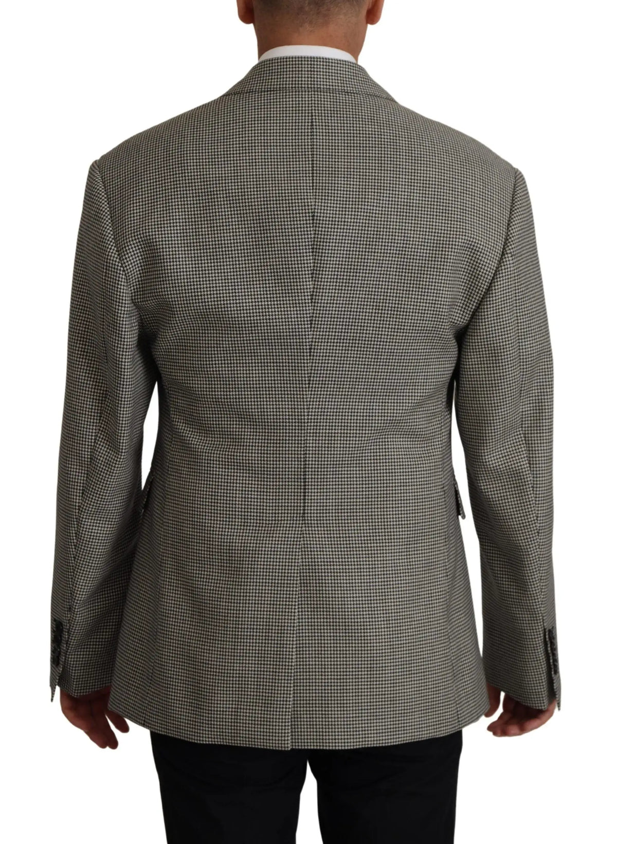 Veste dolce & gabbana gris à carreaux en laine mélangée structurée avec motif pied-de-poule noir classique