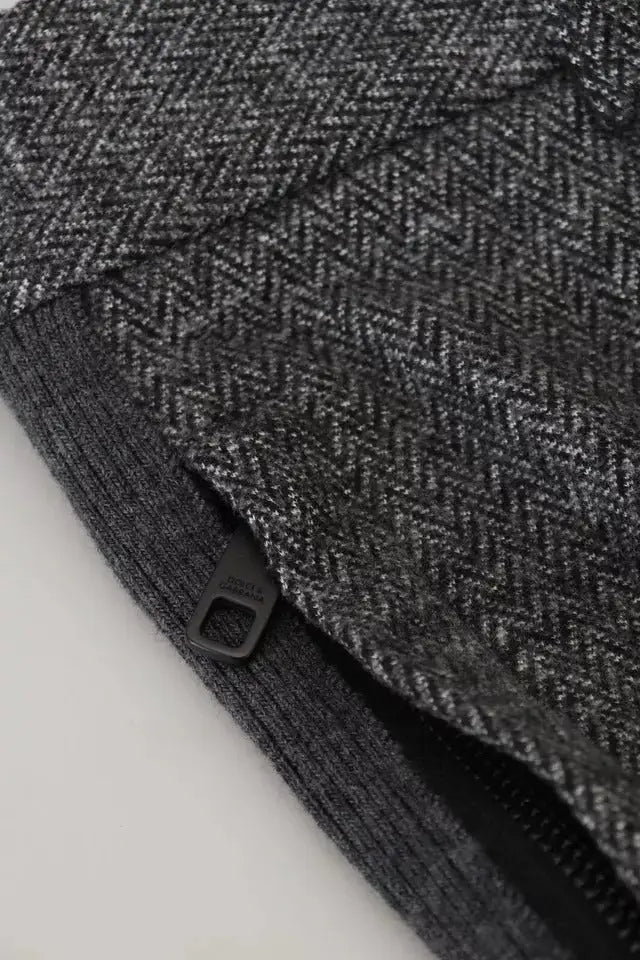 Manteau en laine mélangée gris à motif chevron herringbone avec tirette noire pour pantalon slim en viscose dolce gabbana