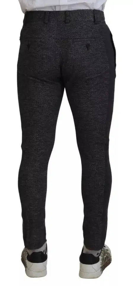 Pantalon slim gris dolce gabbana en viscose chevron avec ceinture classique en laine mélangée texturée