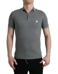 Polo gris chiné dolce & gabbana avec col et manches blanches et logo couronne brodé poitrine