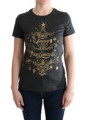 T-shirt dolce & gabbana gris en coton avec imprimé doré sapin de noël joyeux nouvel an 2017 manches courtes noir