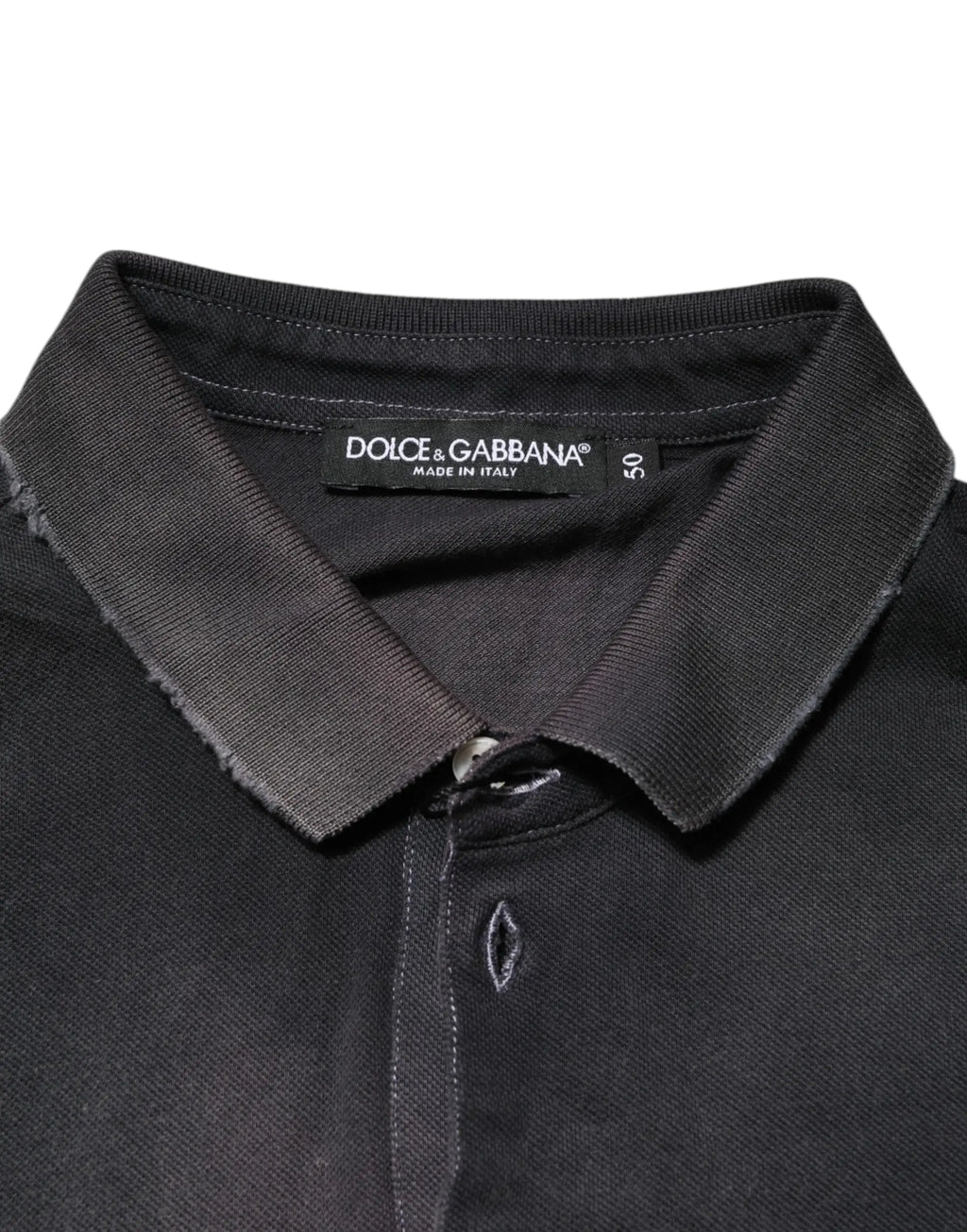 Polo pour homme dolce & gabbana gris en coton avec col couronne et tissu texturé noir