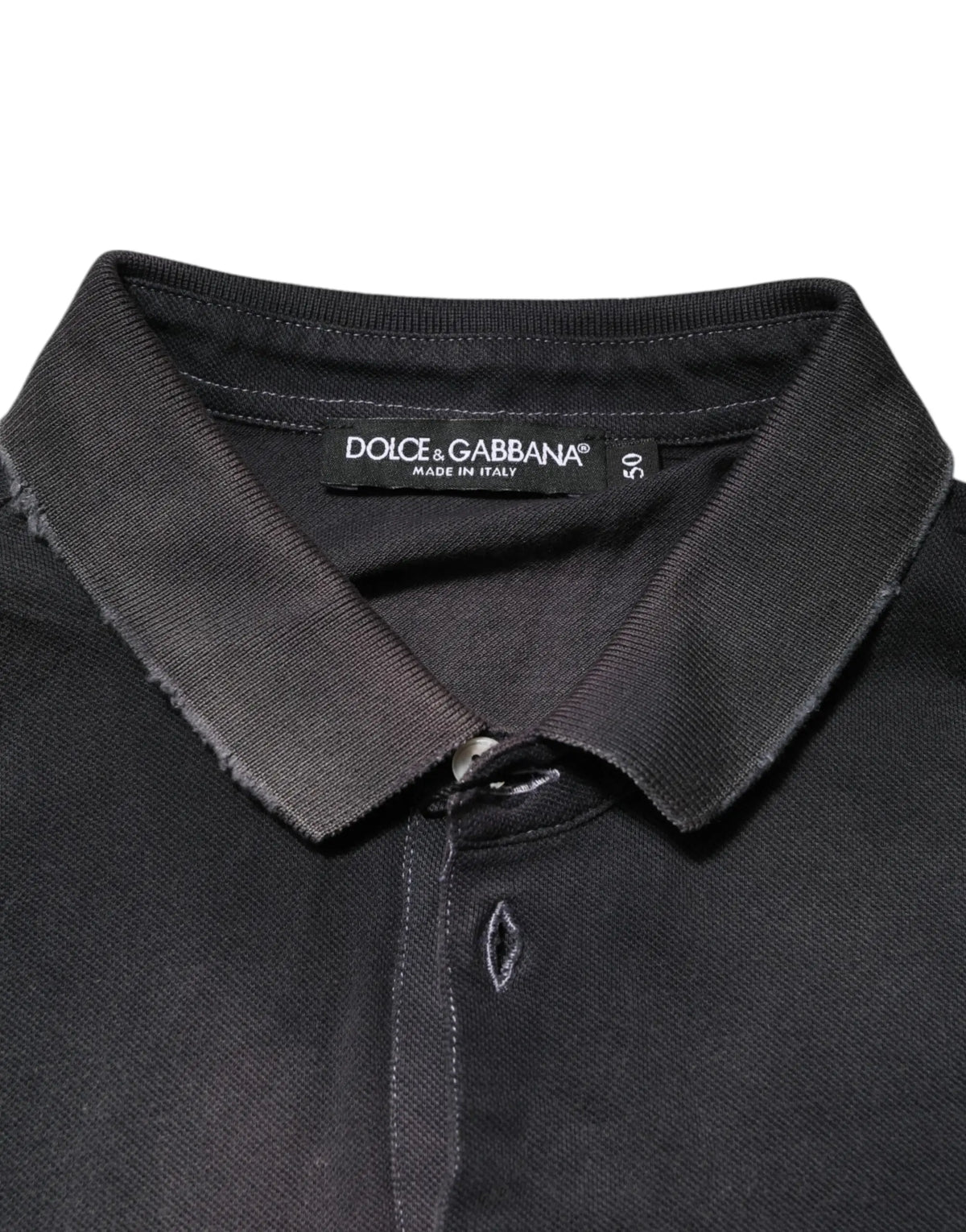 Polo pour homme dolce & gabbana gris en coton avec col couronne et tissu texturé noir