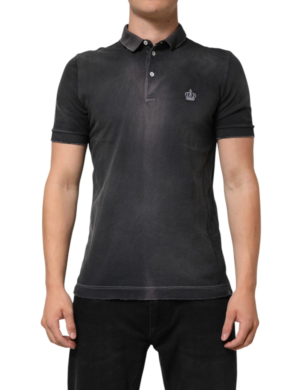 Polo homme dolce & gabbana en coton gris avec texture subtile et logo couronne brodé sur la poitrine