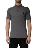 Polo dolce & gabbana gris en coton avec logo couronne brodé et bordures rouges et noires au col et aux manches