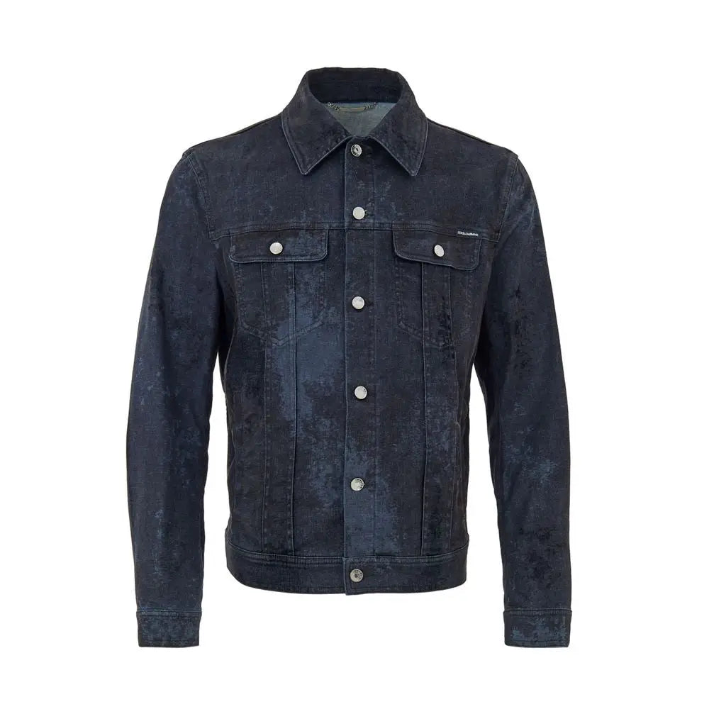 Veste en denim gris dolce & gabbana en coton avec texture délavée et boutons argentés