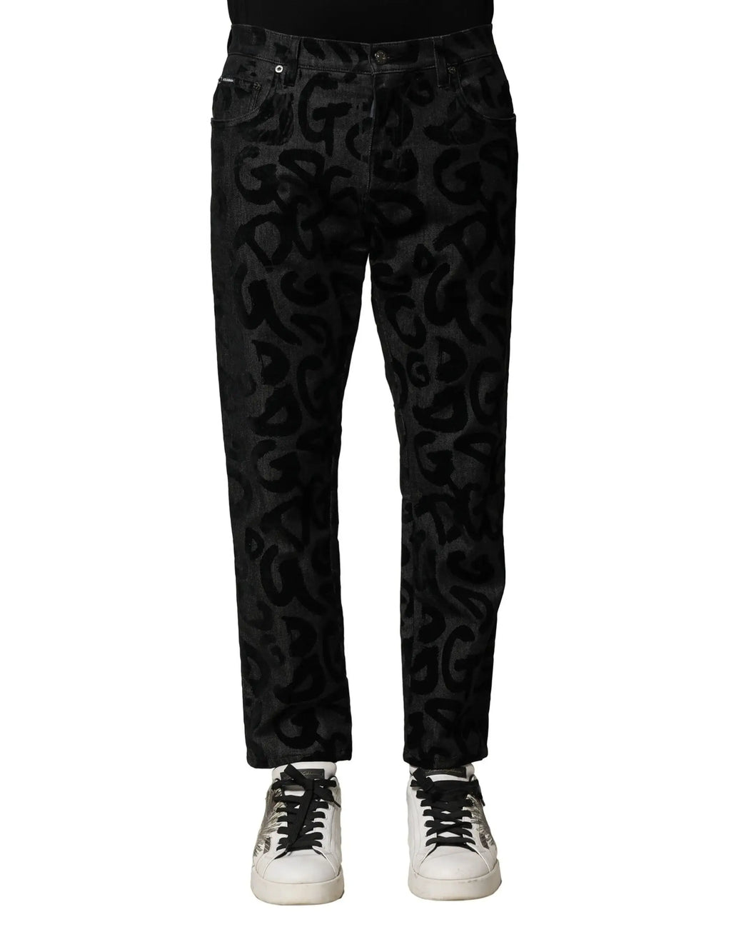 Jean droit homme dolce & gabbana en coton gris avec motif logo dg en denim