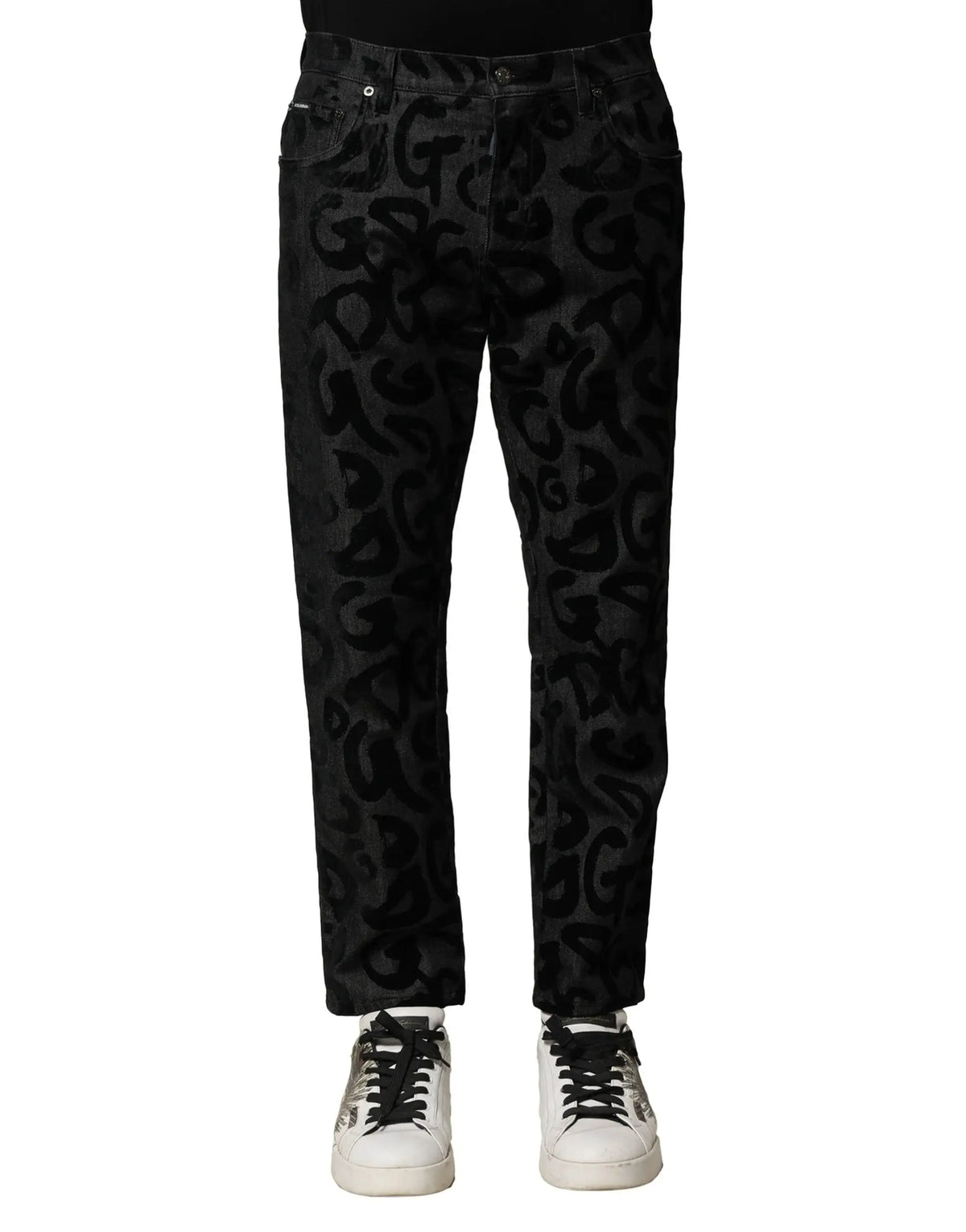 Jean droit homme dolce & gabbana en coton gris avec motif logo dg en denim