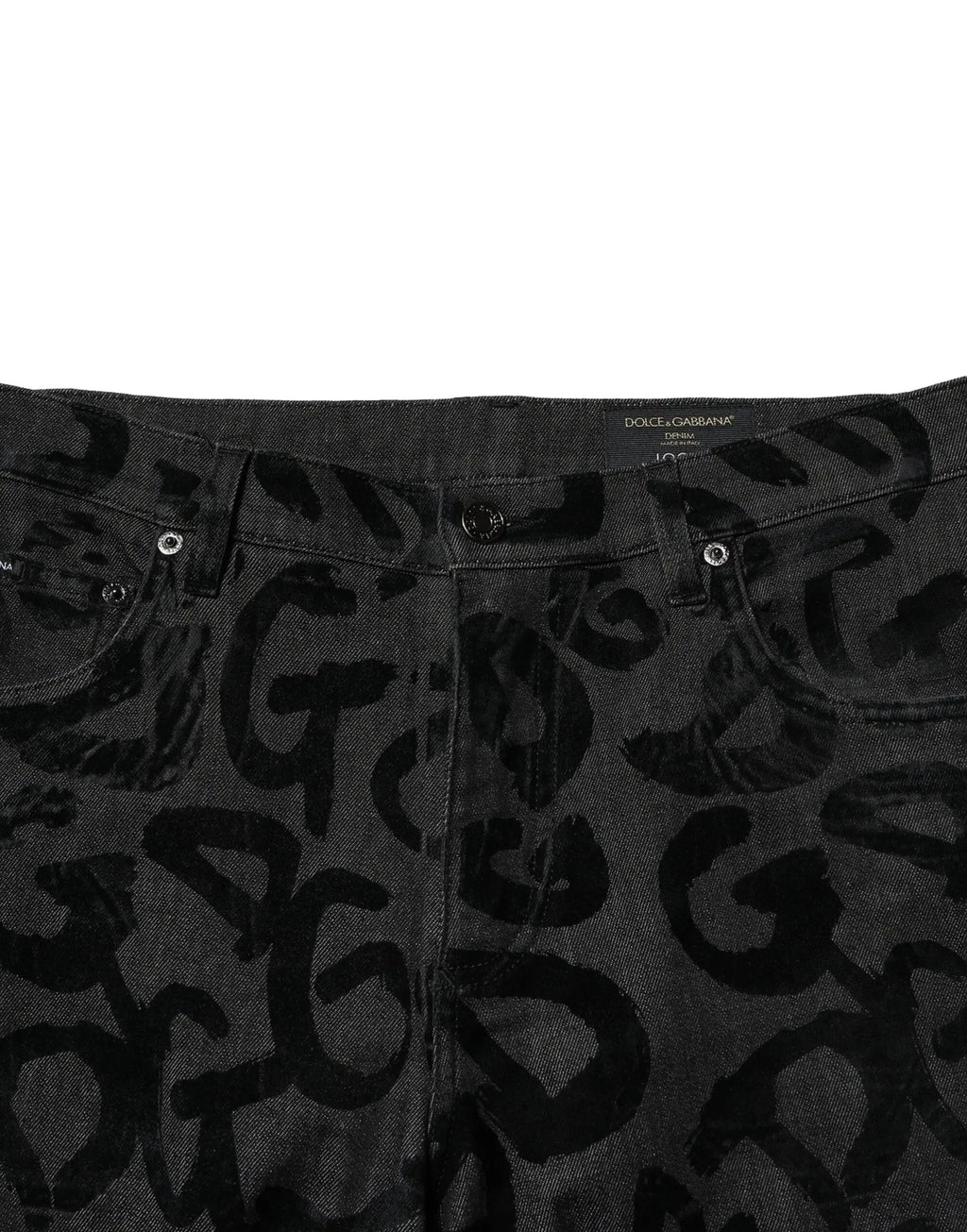 Jean droit pour homme dolce & gabbana en coton gris avec motif répétitif de logos dg stylisés noirs