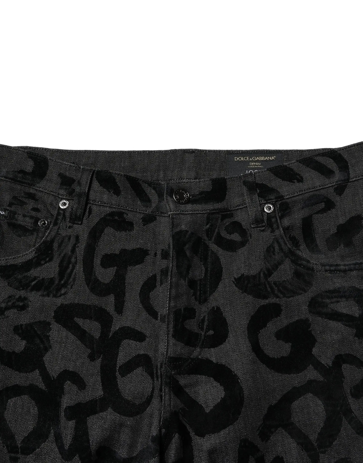 Jean droit pour homme dolce & gabbana en coton gris avec motif répétitif de logos dg stylisés noirs