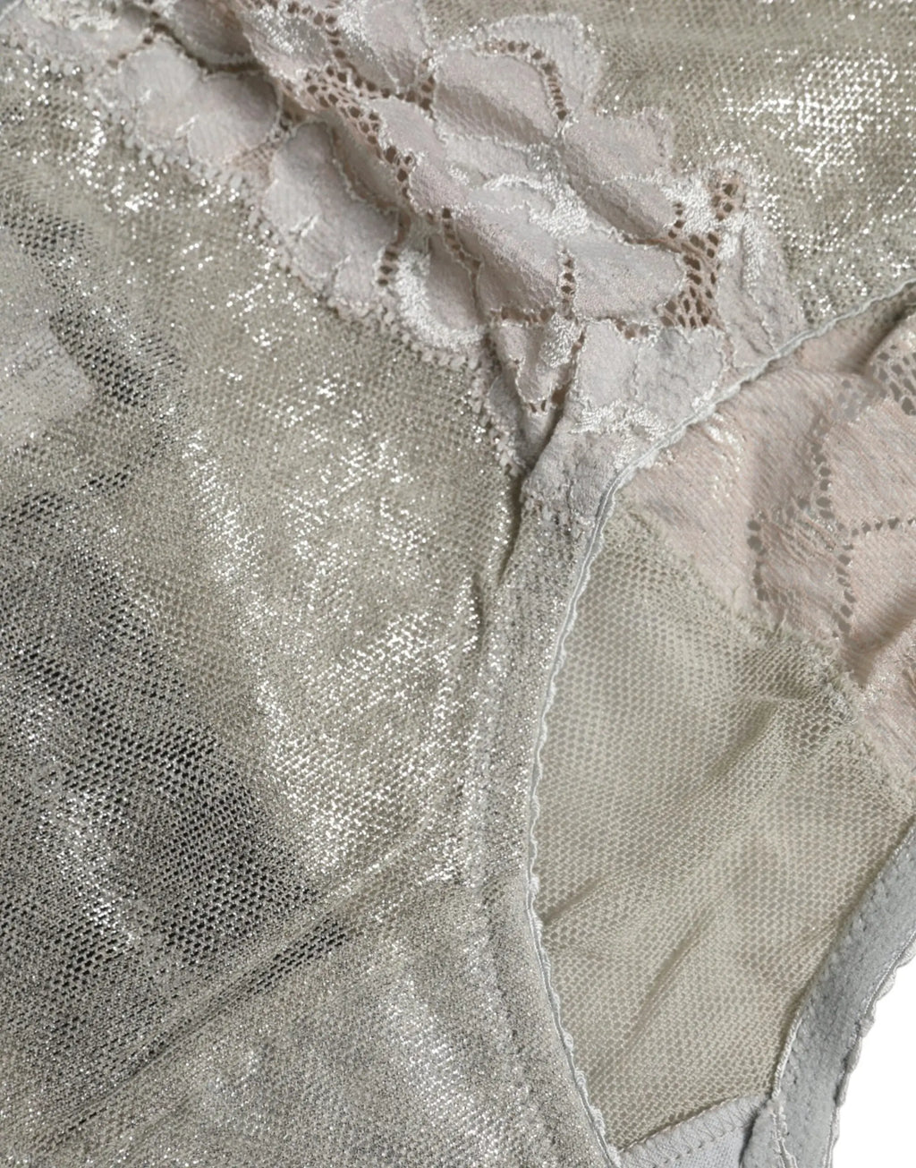 Culotte taille haute en coton gris dolce & gabbana avec dentelle florale délicate en maille transparente métallique argentée