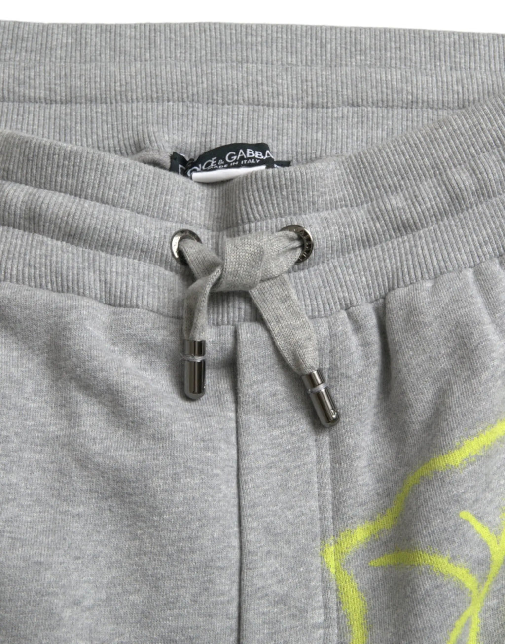 Pantalon de jogging dolce & gabbana en coton gris chiné avec détail graphique jaune néon et cordon argenté