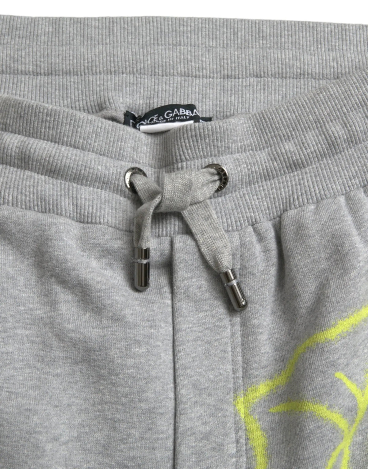Pantalon de jogging dolce & gabbana en coton gris chiné avec détail graphique jaune néon et cordon argenté