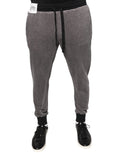 Dolce & gabbana gray cotton jogger pants en velours côtelé avec cordon noir et poignets élastiques