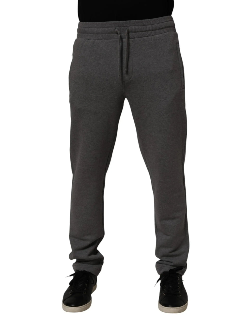 Dolce & gabbana gray cotton fleece jogger sweatpants with drawstring waistband and side pockets