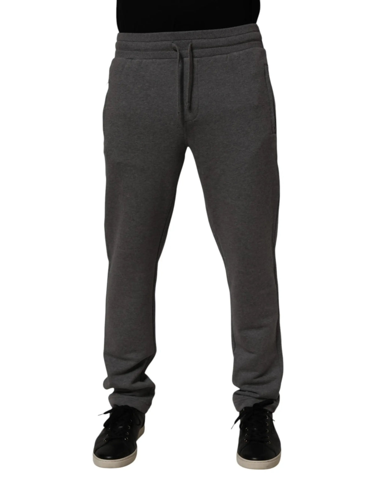 Dolce & gabbana gray cotton fleece jogger sweatpants with drawstring waistband and side pockets