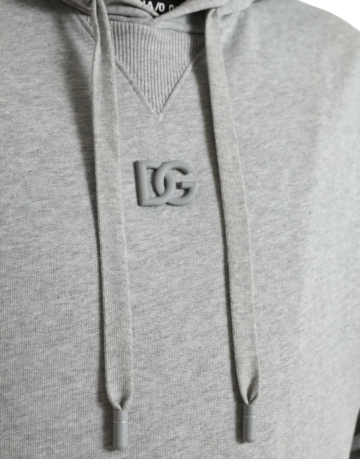 Sweat à capuche dolce et gabbana en coton gris chiné avec logo dg embossé et cordon assorti au niveau de la poitrine