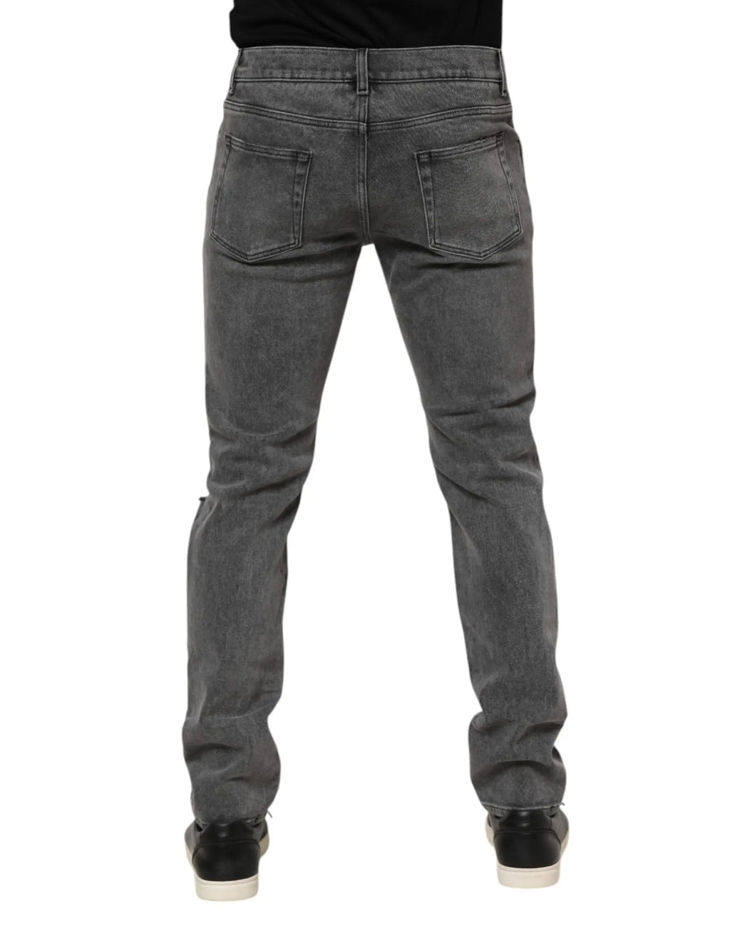 Jean en denim gris foncé Dolce & Gabbana en coton avec coupe droite et poches arrière classiques vue de dos