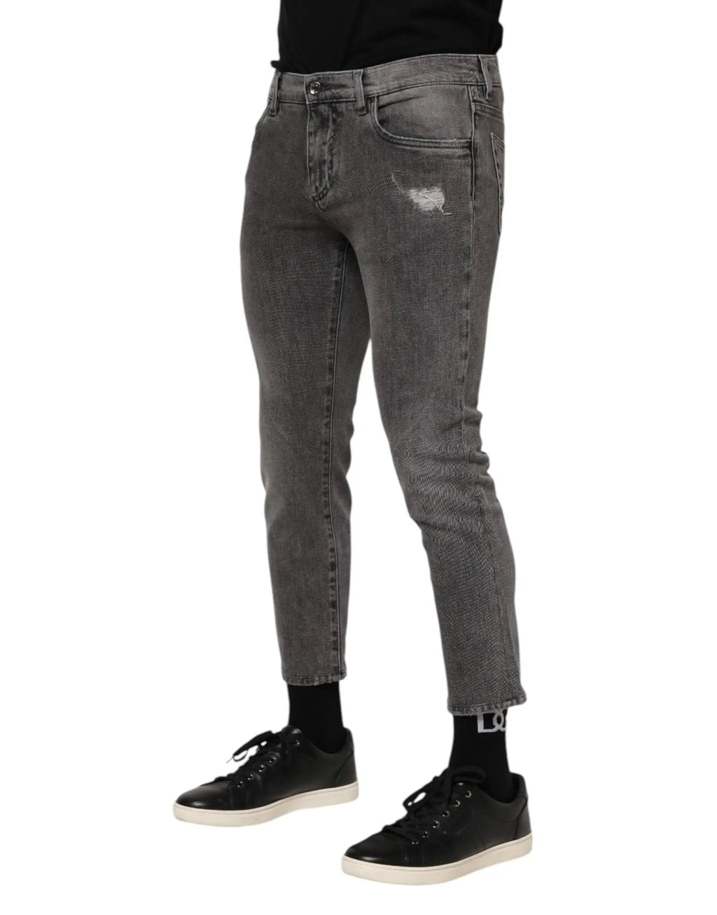 Jeans denim pour homme dolce & gabbana gris en coton avec patch déchiré et coupe slim ajustée