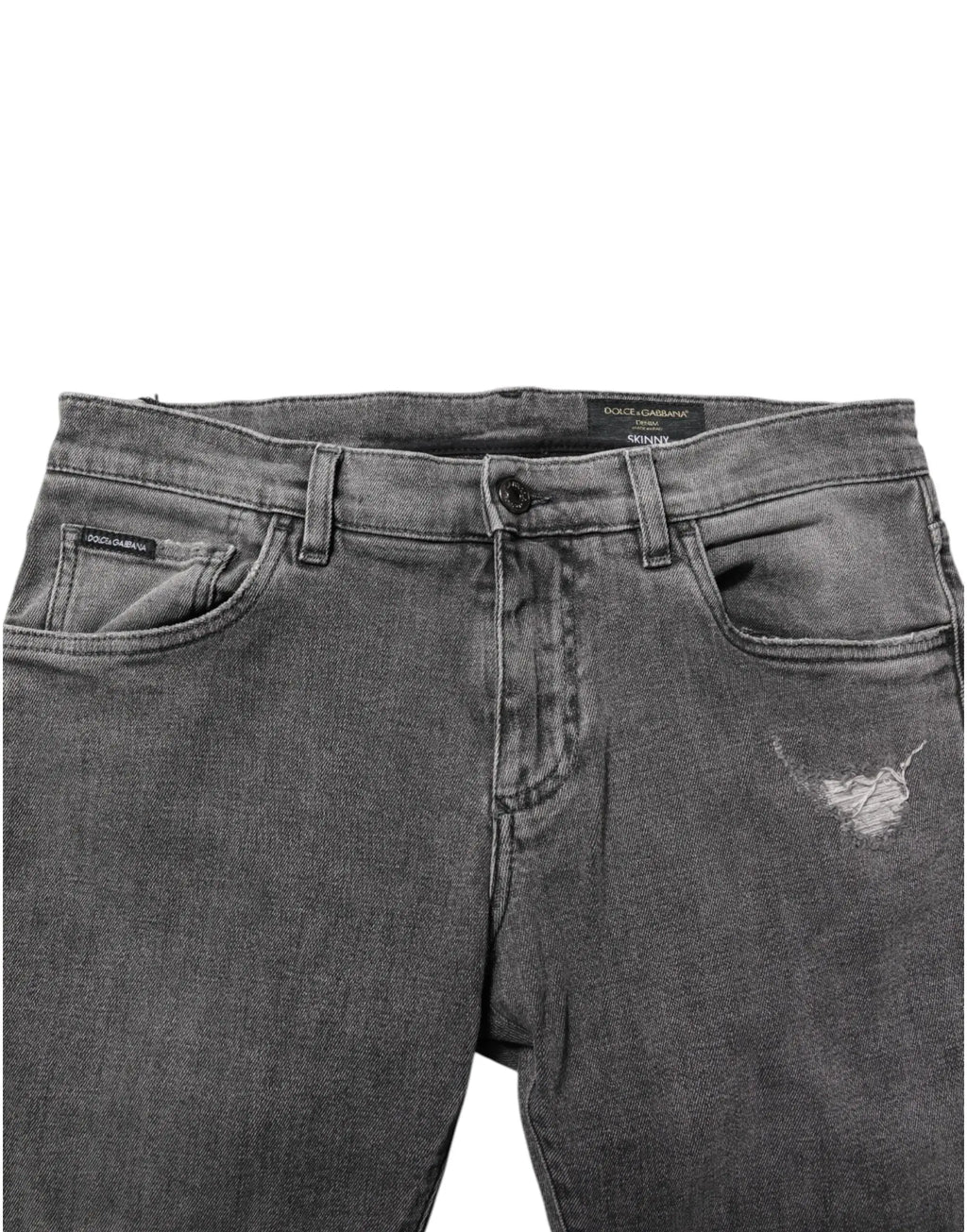Jean denim pour homme dolce & gabbana gris en coton avec jean délavé foncé déchiré et détail effiloché subtil au niveau de la cuisse