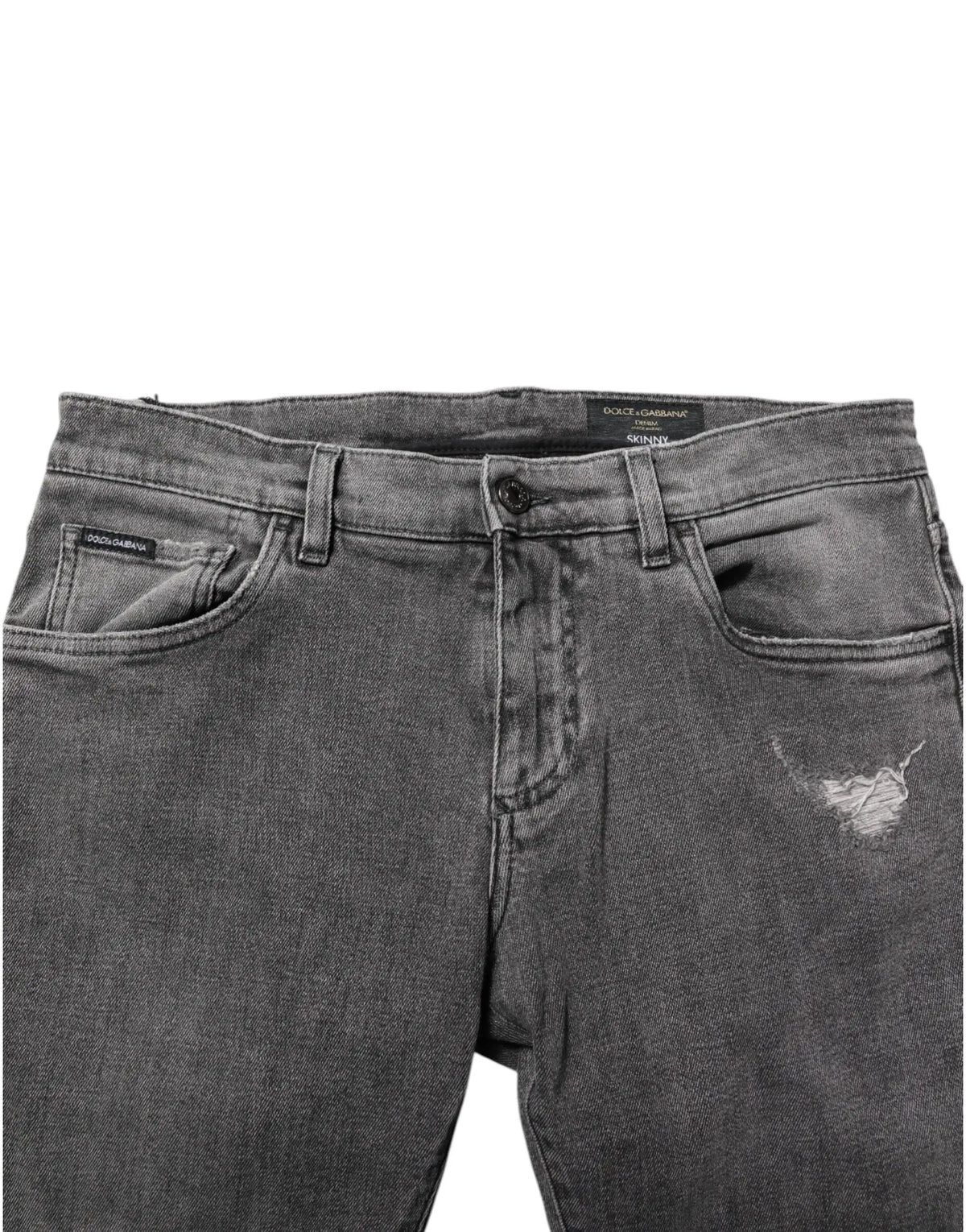 Jean denim pour homme dolce & gabbana gris en coton avec jean délavé foncé déchiré et détail effiloché subtil au niveau de la cuisse