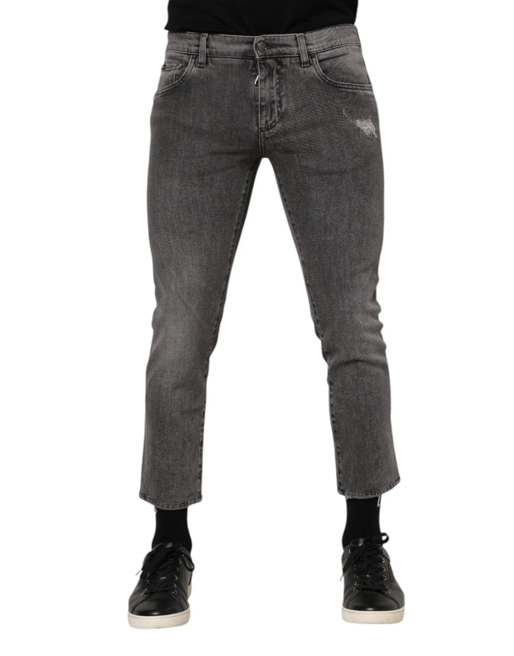 Jeans slim fit gris foncé en coton dolce & gabbana avec lavage délavé et ourlets effilochés homme