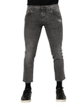 Jeans slim fit gris foncé en coton dolce & gabbana avec lavage délavé et ourlets effilochés homme