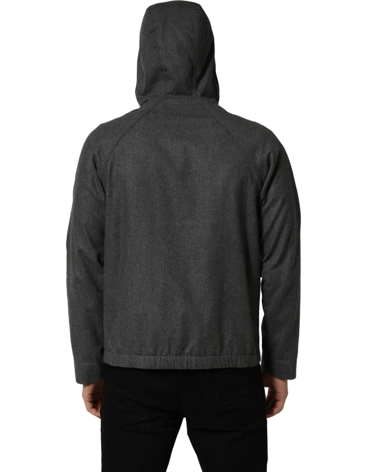 Veste bomber à capuche pour homme dolce gabbana en coton gris foncé avec tissu texturé et ourlet élastiqué