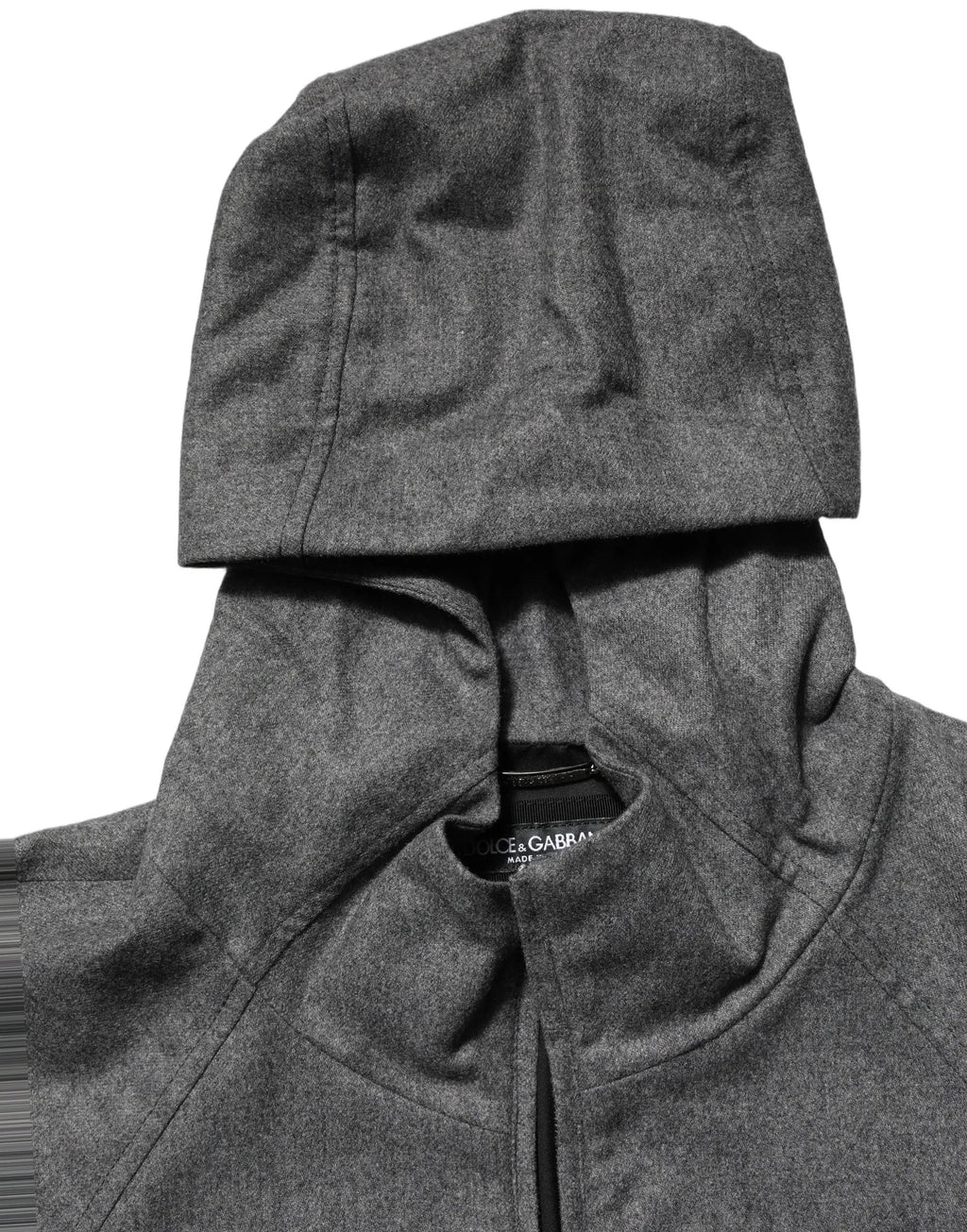 Dolce & gabbana veste bomber à capuche pour homme gris en coton avec zip intégral en tissu légèrement texturé et couture visible