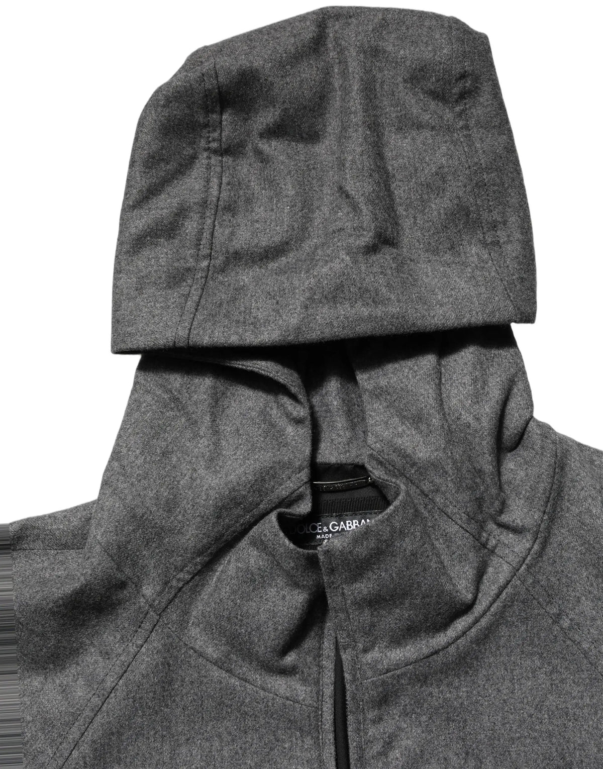 Dolce & gabbana veste bomber à capuche pour homme gris en coton avec zip intégral en tissu légèrement texturé et couture visible