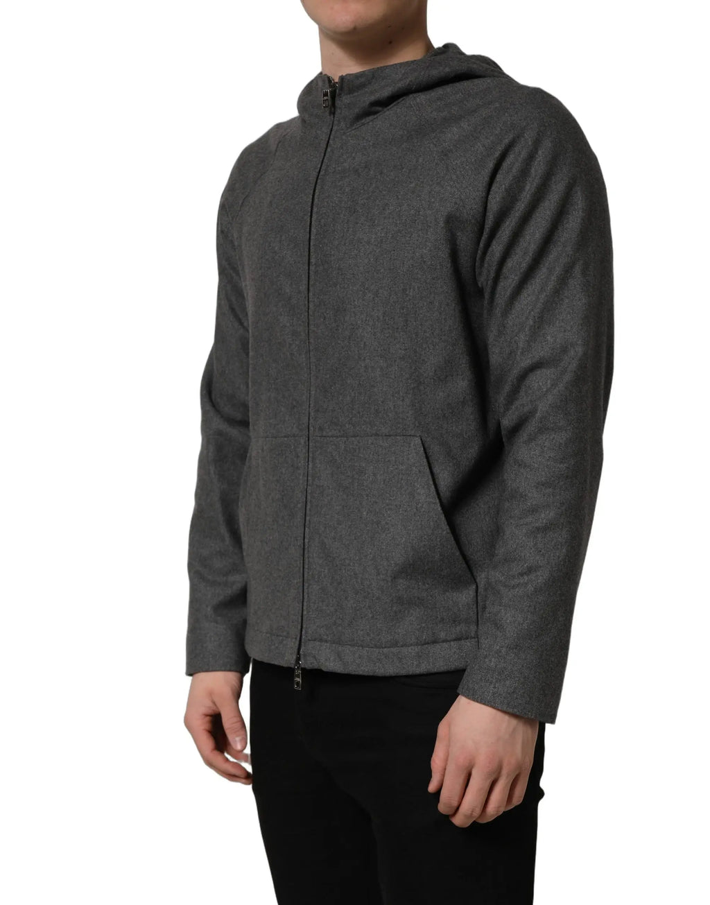 Dolce & Gabbana veste bomber zippée en coton gris avec capuche et poche avant pour homme