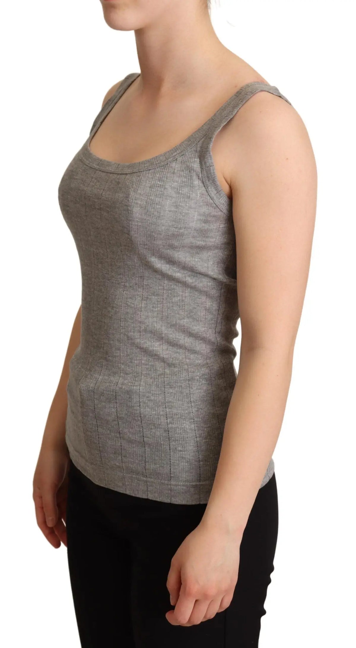 Débardeur dolce gabbana gris en coton modal avec maille côtelée et bretelles fines col arrondi