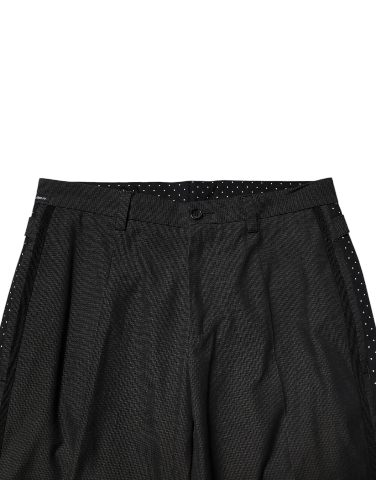 Pantalon formel gris en coton dolce & gabbana avec rayures verticales subtiles et doublure à pois