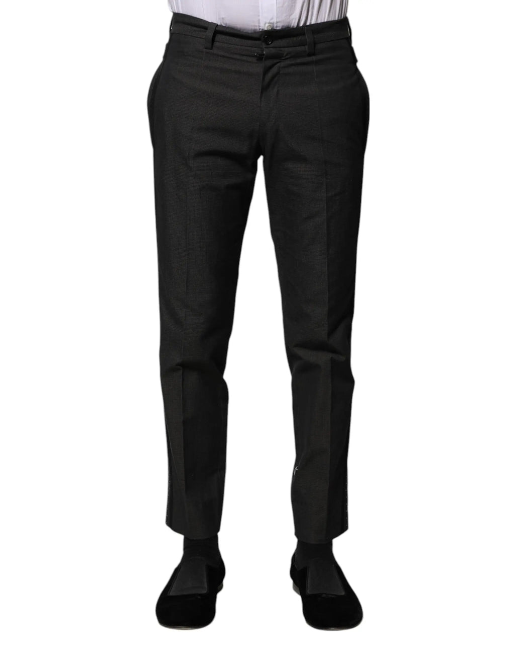 Pantalon formel dolce et gabbana gris en coton avec motif, coupe droite élégante et plis subtils