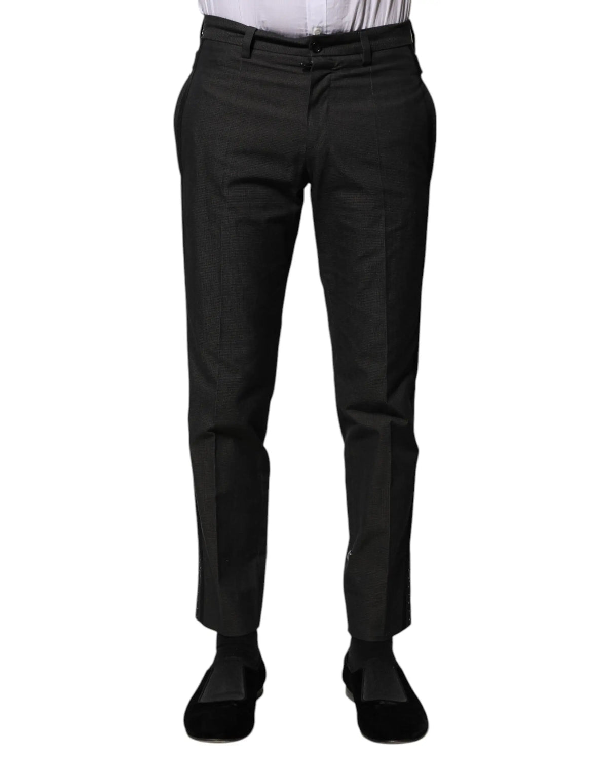 Pantalon formel dolce et gabbana gris en coton avec motif, coupe droite élégante et plis subtils