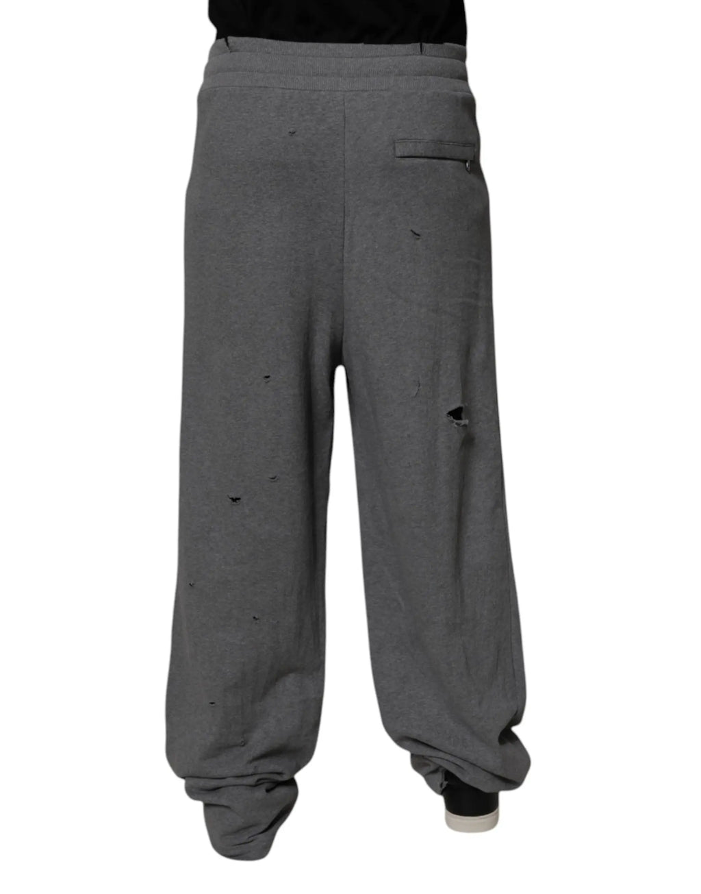Pantalon gris en coton dolce gabbana ripstyle avec coupe droite et détails déchirés pour un style décontracté