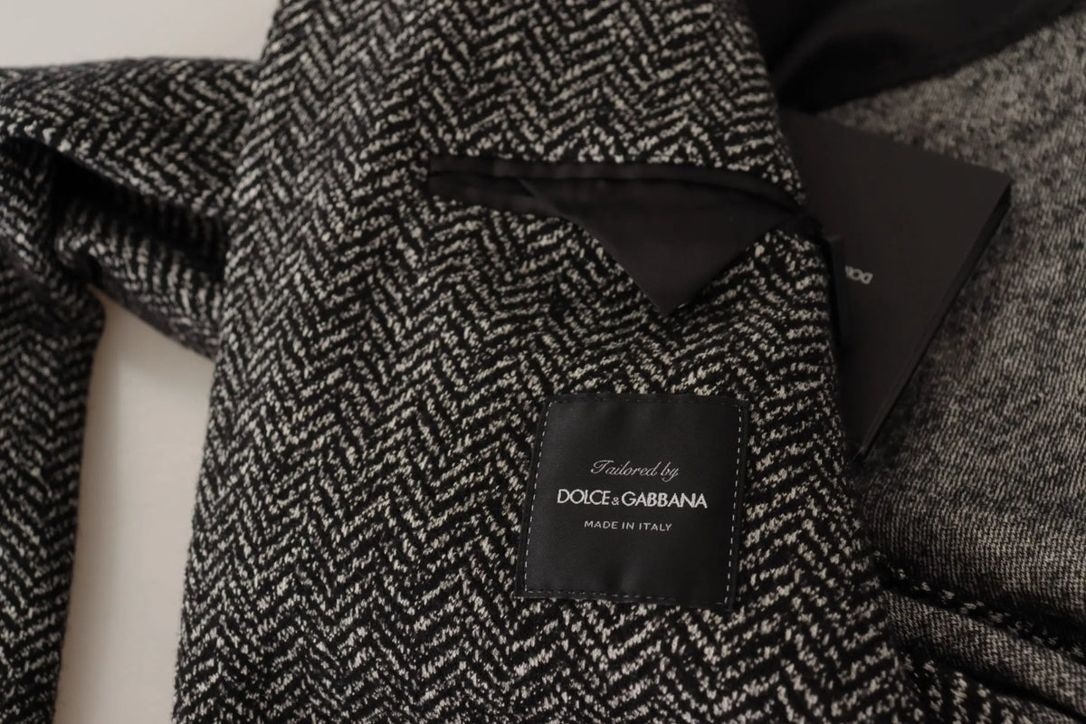 Manteau en laine noire et blanche à chevrons dolce gabbana fabriqué en italie sous blazer fantaisie gris en coton
