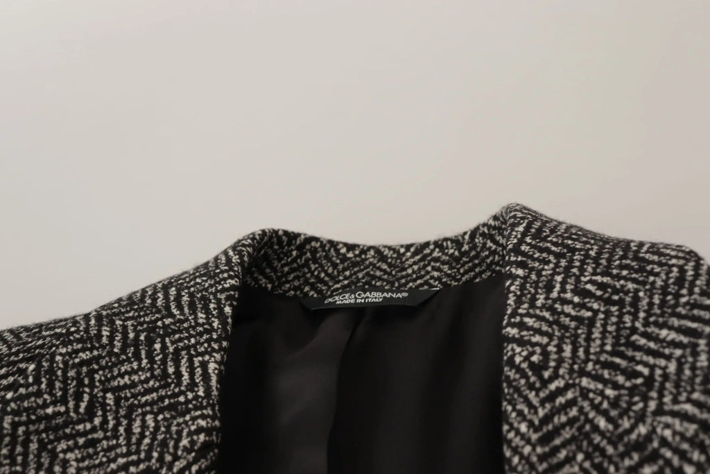 Blazer dolce & gabbana gris en coton à chevrons noir et blanc avec col tailleur élégant et fermeture simple boutonnière