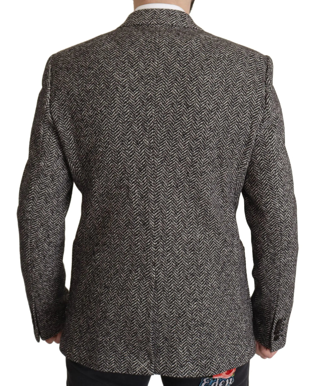Blazer dolce & gabbana gris coton à chevrons gris charbon et blanc en laine avec col cranté classique