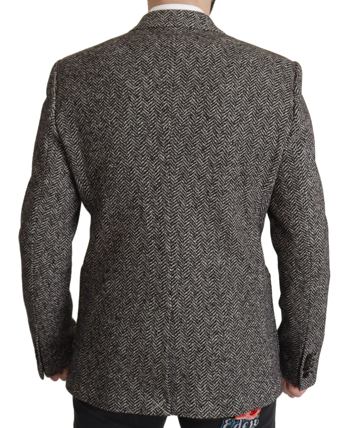 Blazer dolce & gabbana gris coton à chevrons gris charbon et blanc en laine avec col cranté classique