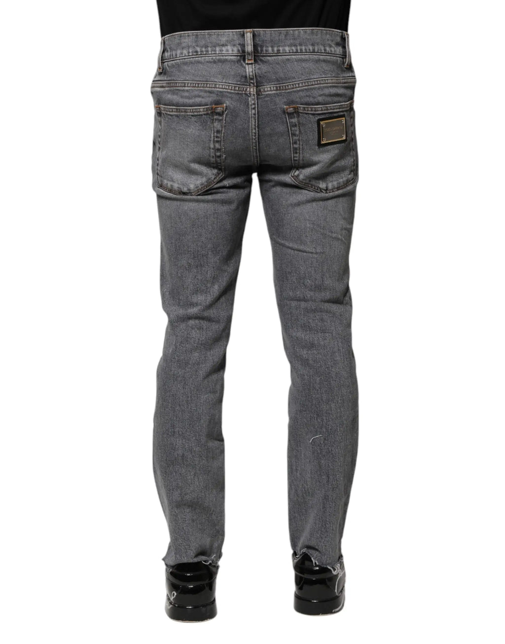 Jeans skinny en coton gris dolce & gabbana en denim ajusté avec lavage subtil et patch doré au dos