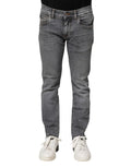Jean en denim skinny gris dolce & gabbana pour homme en coton avec coupe slim et cinq poches classiques légèrement délavé