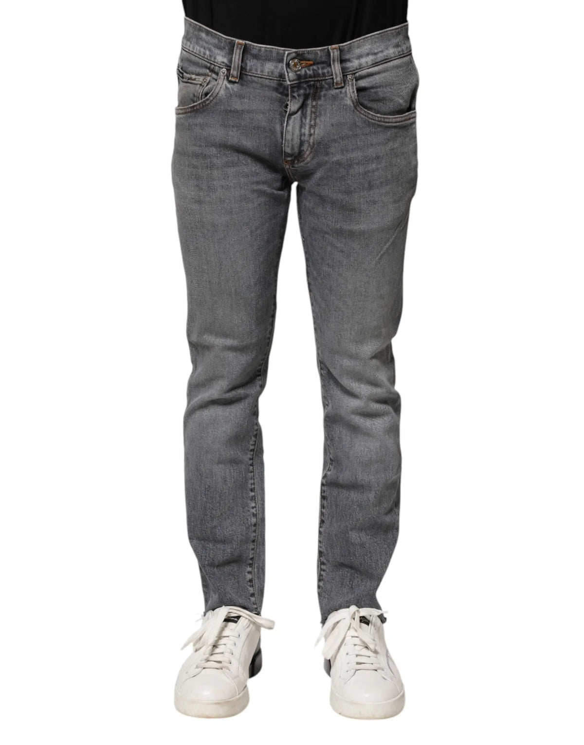 Jeans en denim gris slim fit pour homme dolce gabbana en coton avec design cinq poches et effet légèrement délavé