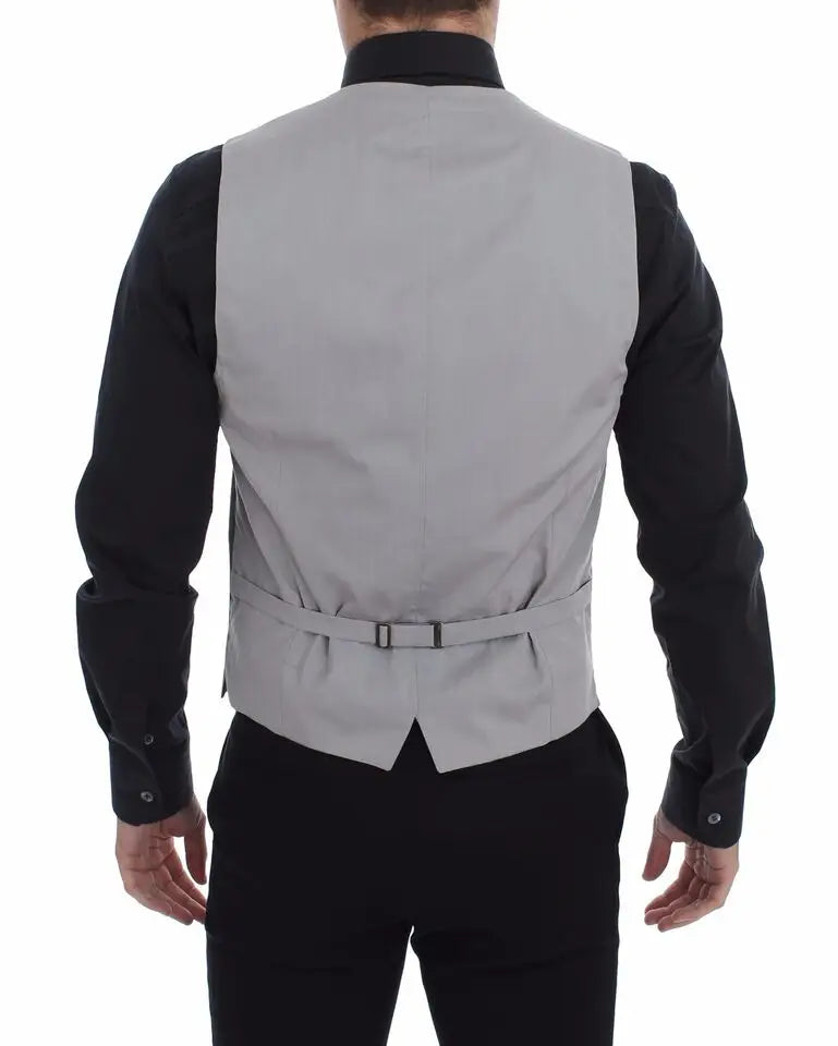 Dolce & gabbana gilet slim fit gris en coton avec design structuré et boucle de ceinture noire élégante